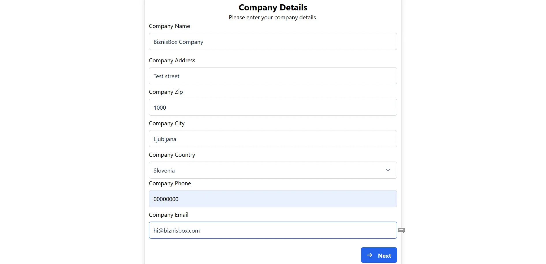 Company configuration